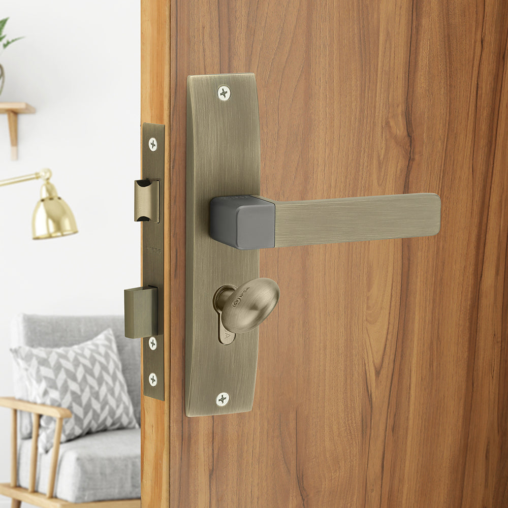 IPSA Ink Iris Handle Series on 8" Plate CYS Lockset with 60mm Coin and Knob - Matte Antique Finish MAB